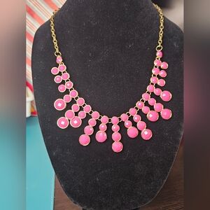 Vintage Goldtone Raspberry Color Enamel Wide 16" Bib Necklace